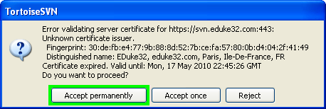 If presented with this box, click "Accept permanently".